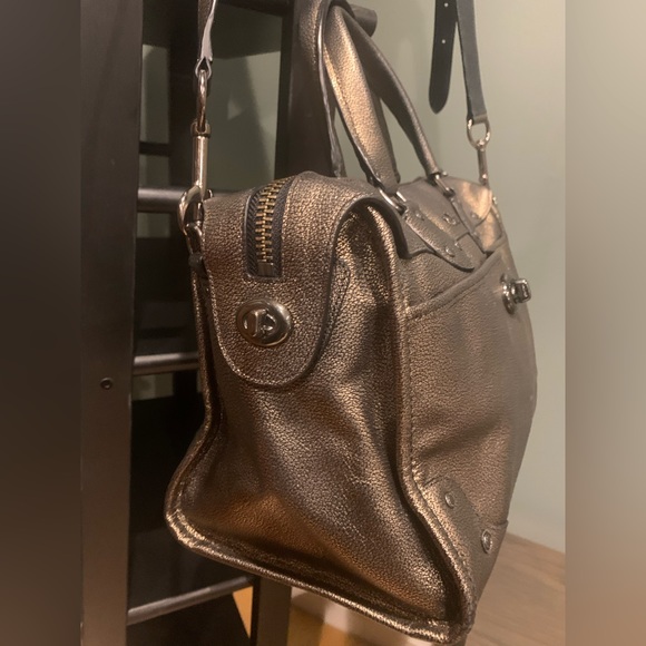 Dark Gold Coach Leather Bronze Satchel Purse
13" (L) x 9.5" (H) x 7" (W) - Picture 4 of 14